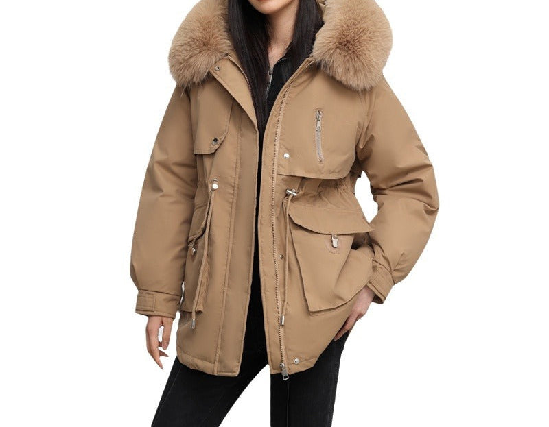 Cross-border Fleece-lined Thickened Parka Collar Slim Fit Slimming Cotton Coat