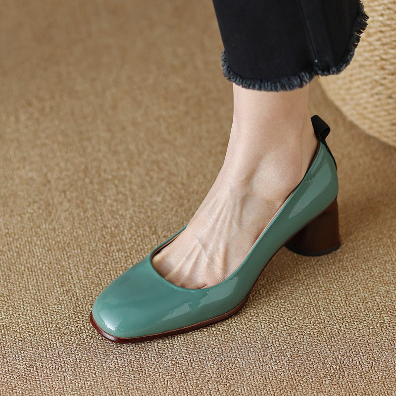 Round Head Pigskin Split Leather Heel Low-top Shoes