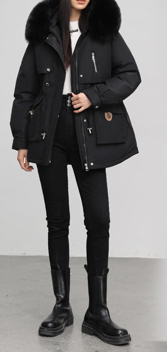 Cross-border Fleece-lined Thickened Parka Collar Slim Fit Slimming Cotton Coat