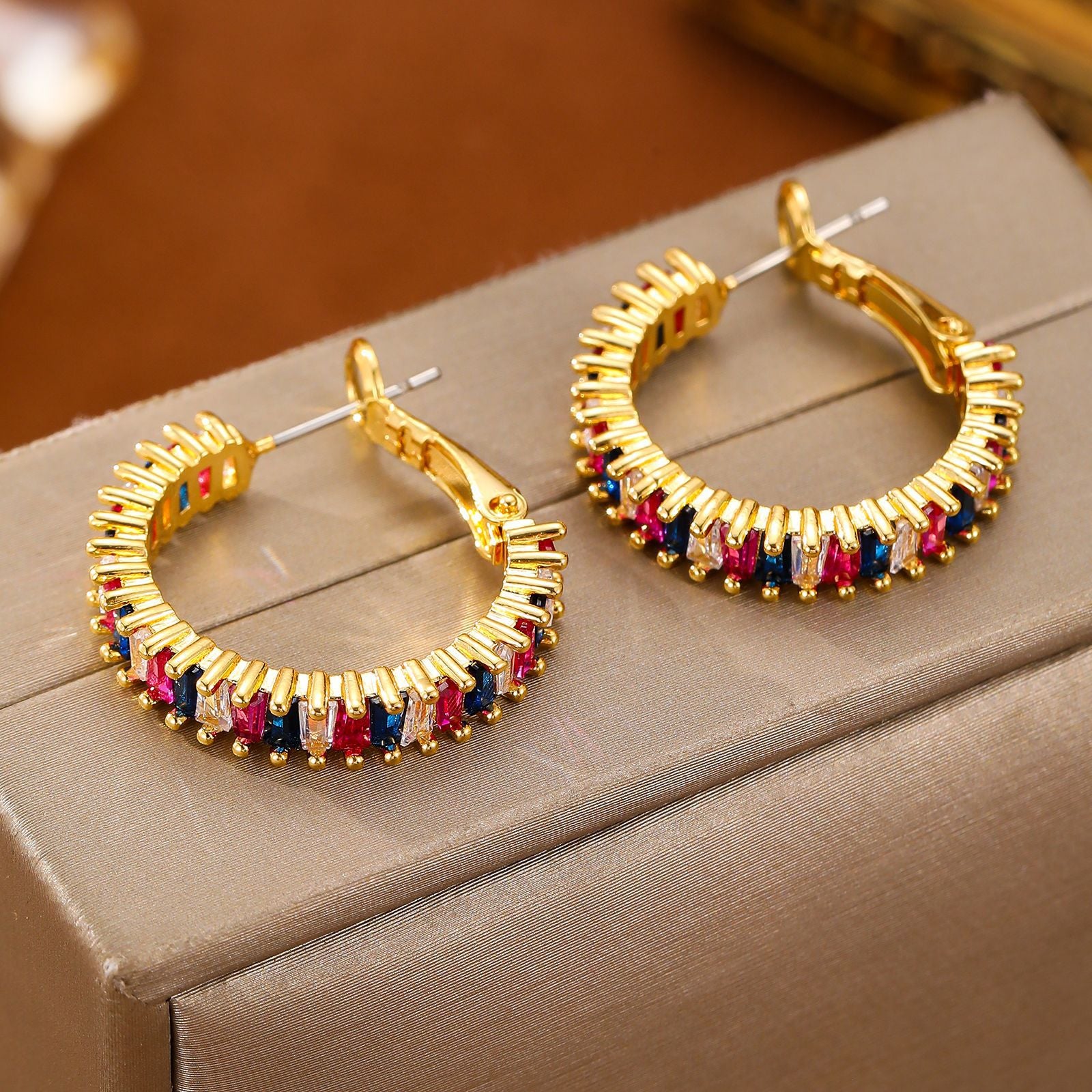 Fashion Copper-plated Gold Color Zircon Earrings