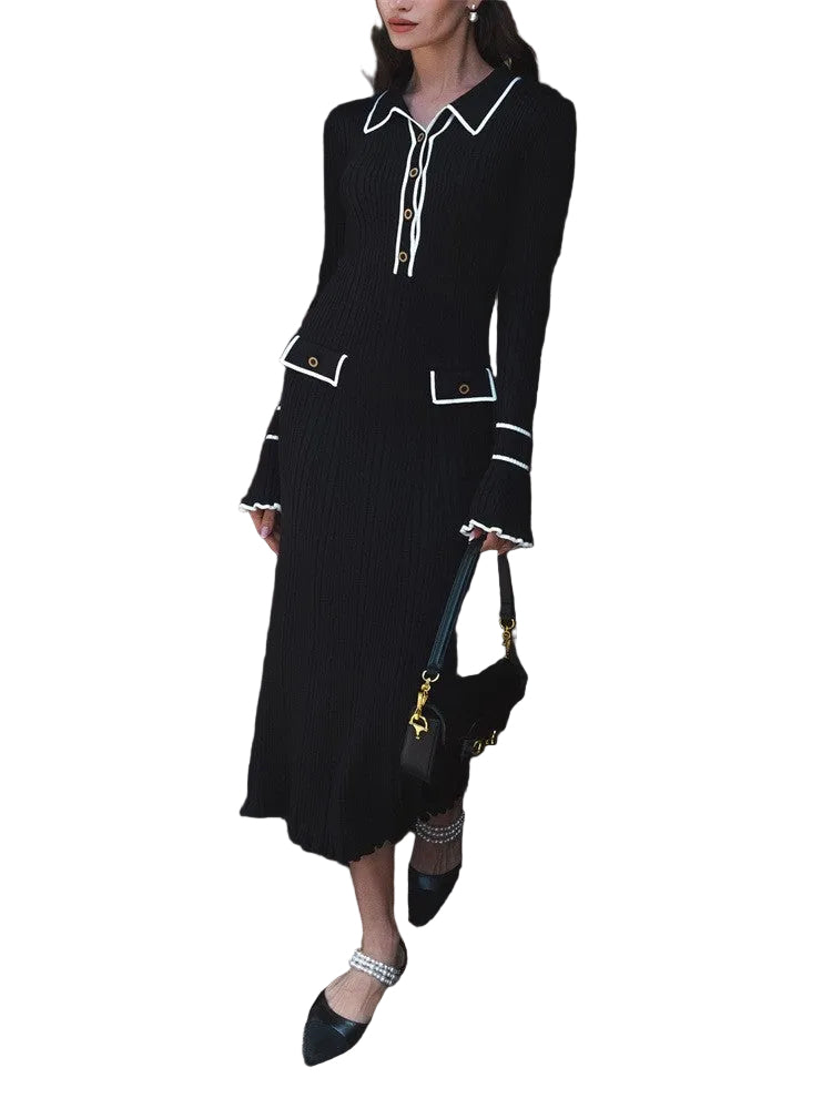 Trumpet-sleeved Knitted Dress