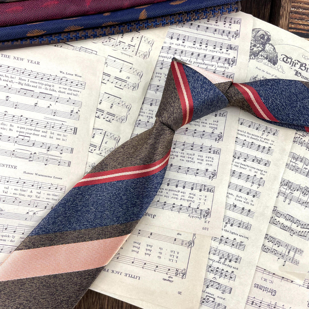 Retro Coffee Color Orange Red Striped Tie Hand Hit 8CM