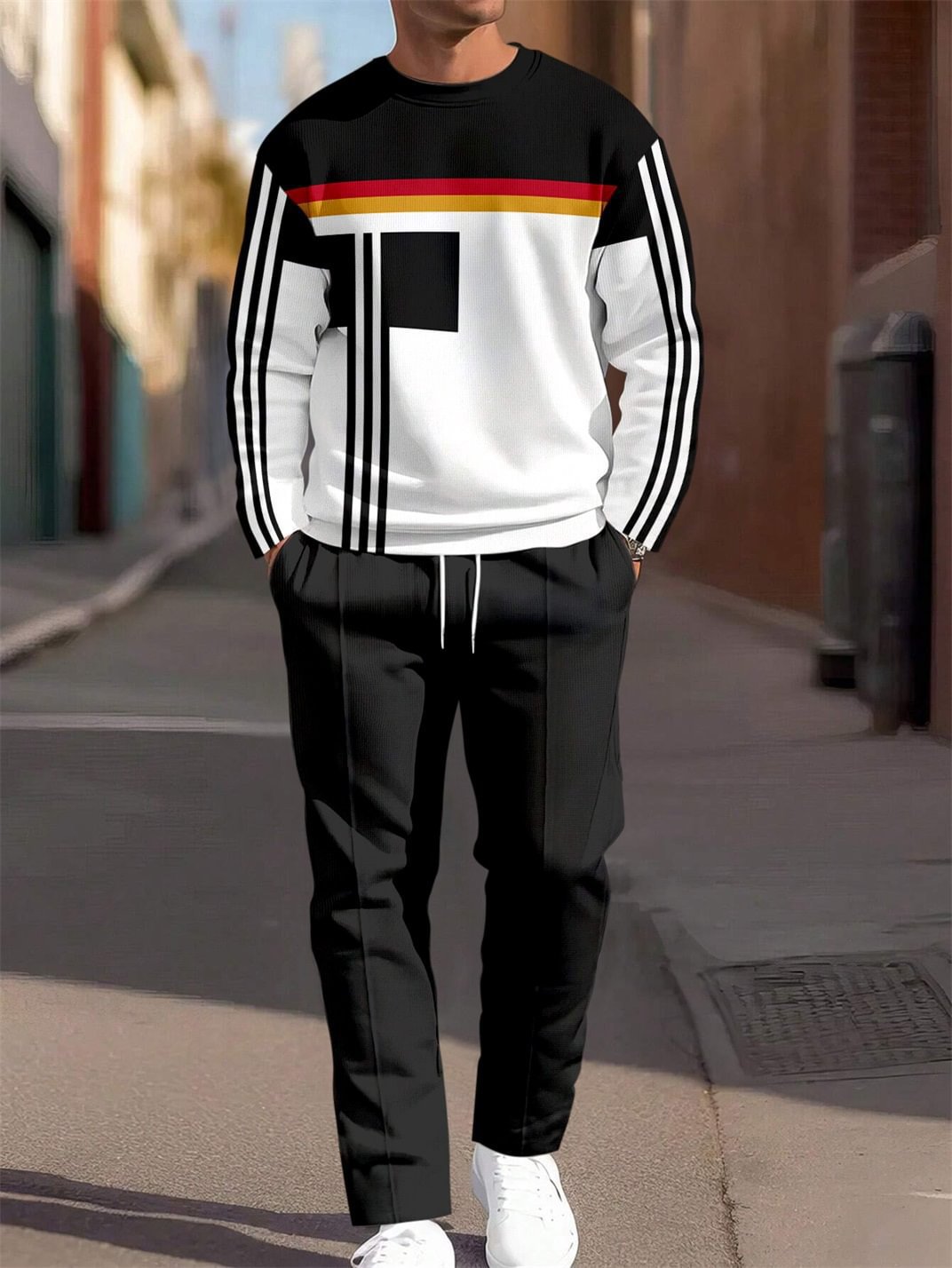 Men's Casual Sporty Round Neck Sweatshirt And Pants Two-piece Set