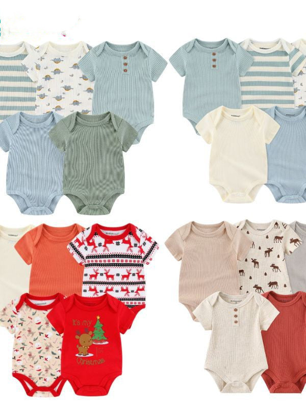 Rib Romper Clothes For Babies Cotton Short Sleeve Five-piece Suit