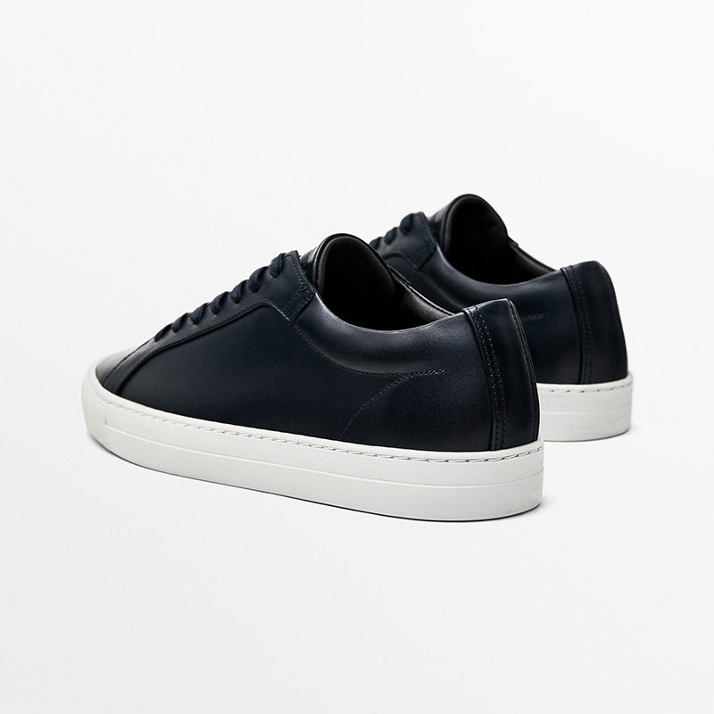 Simple Lace Sports Leather Lace-up Flat Bottom Casual Sneakers