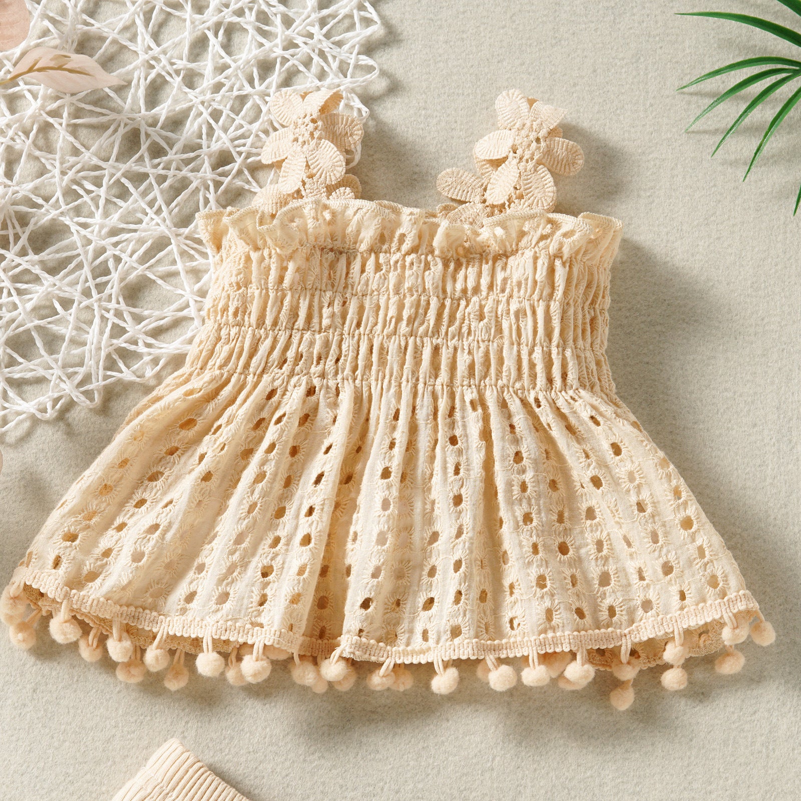 Cotton Mesh High Temperature Dyed Apricot Lace Hanging Doll Shirt Ten Shorts Baby Girl Infant Fashion Two-piece Suit