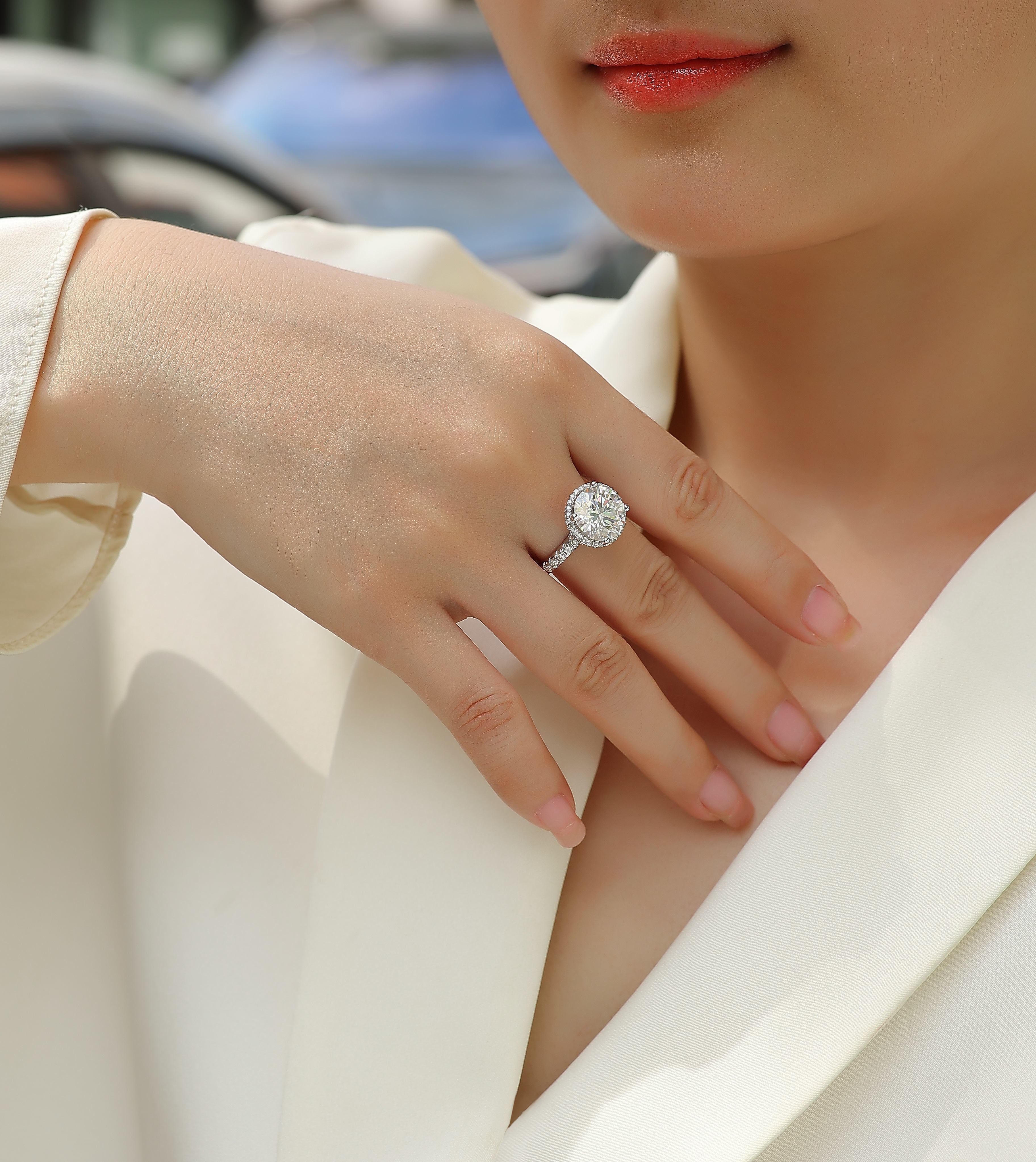 Starry Sky - A Wedding Ring Set With Top-quality 5-carat Moissanite S925 Silver And Platinum-plated Diamond. The Ring Can Be Inspected With A Diamond Pen