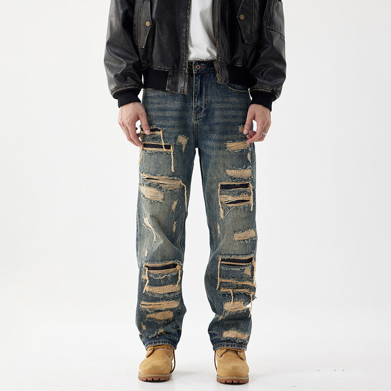 Distressed Denim Jeans With patches
