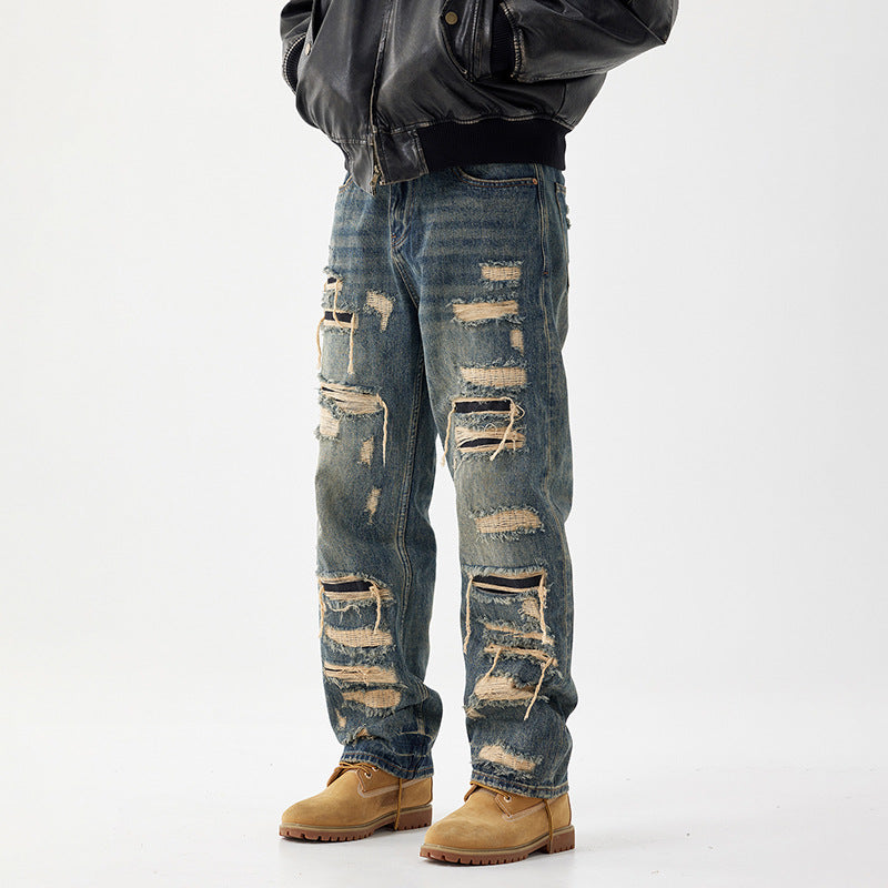 Distressed Denim Jeans With patches