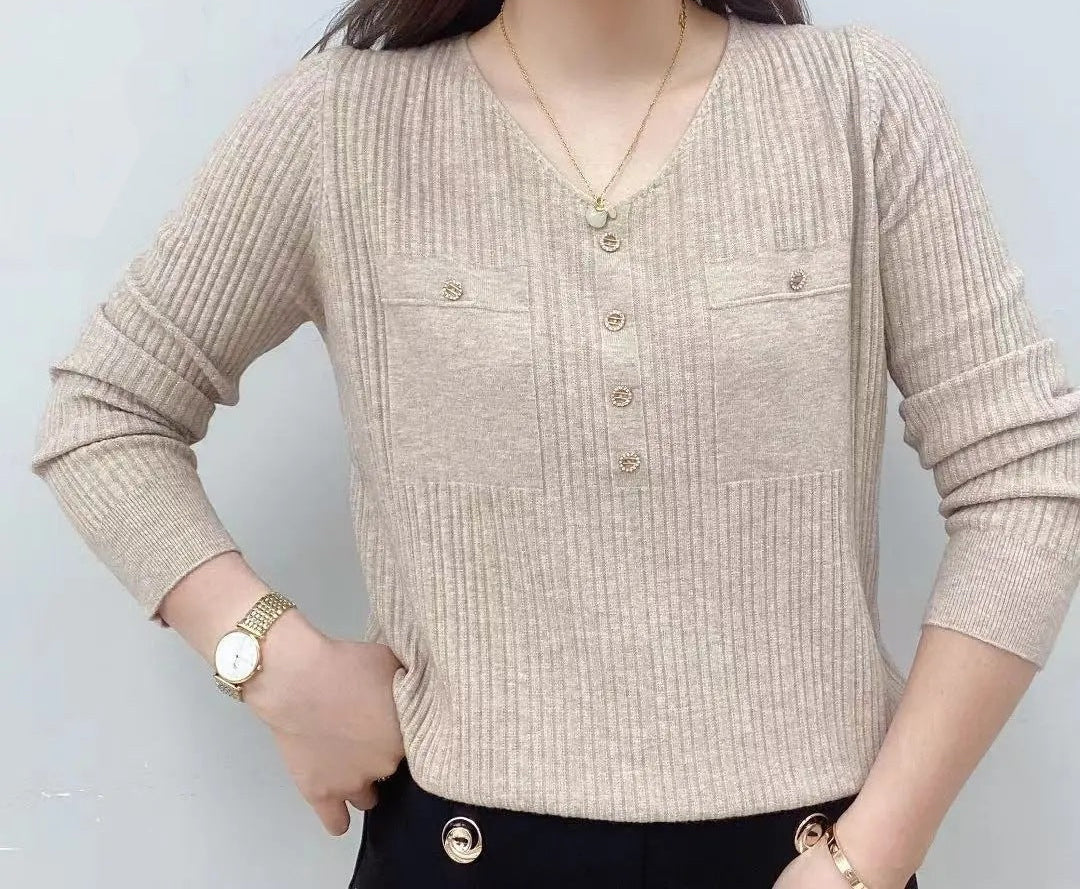 Long Sleeve Sweater V-neck Pullover Loose Thin