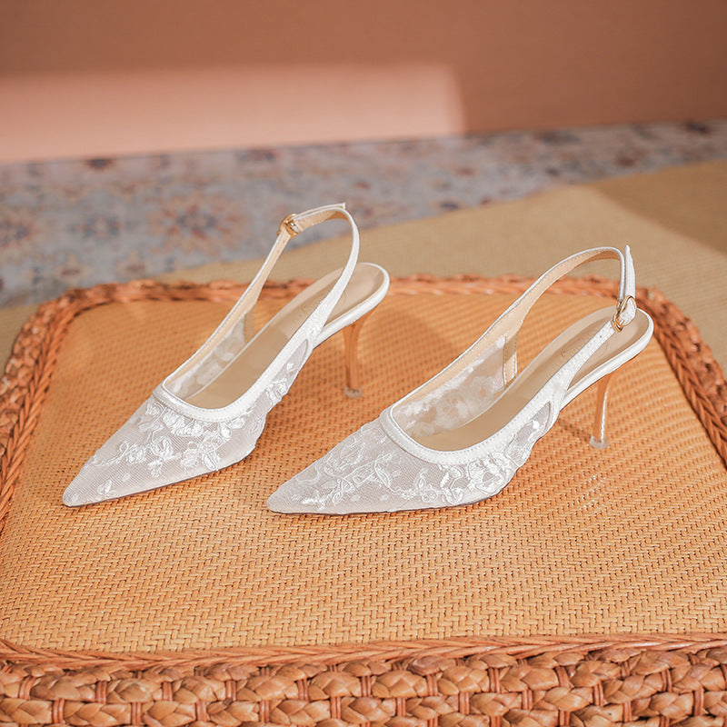 Lace Hollow-out Mesh Pointed High Heels Sexy