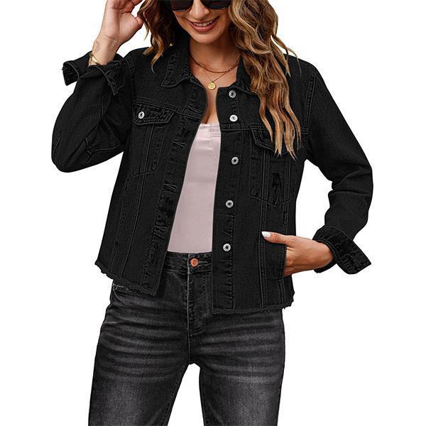 Casual Embossed Denim Jacket Button Top