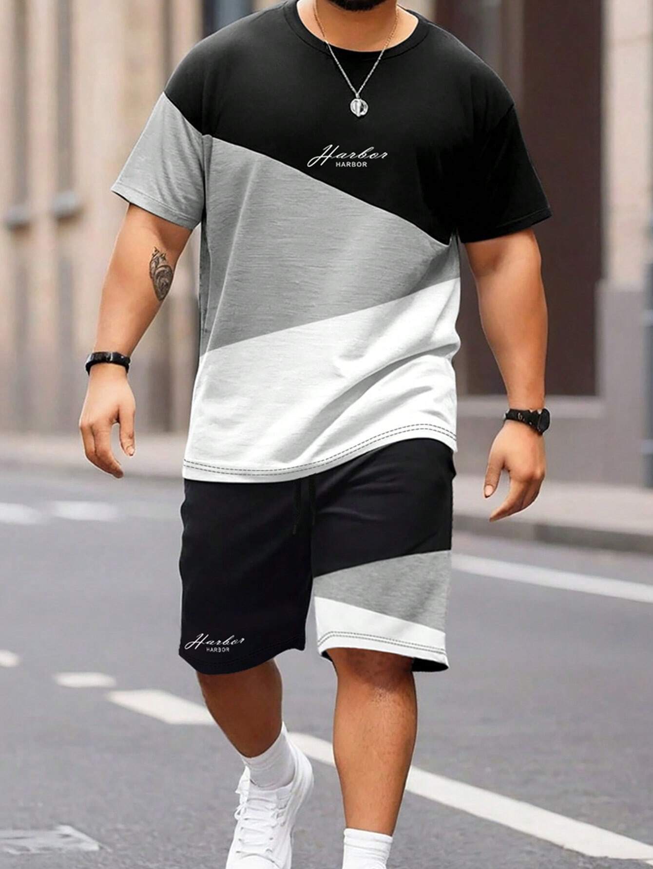 Sports Suit Short Sleeve Color Block Stitching Shorts Suit