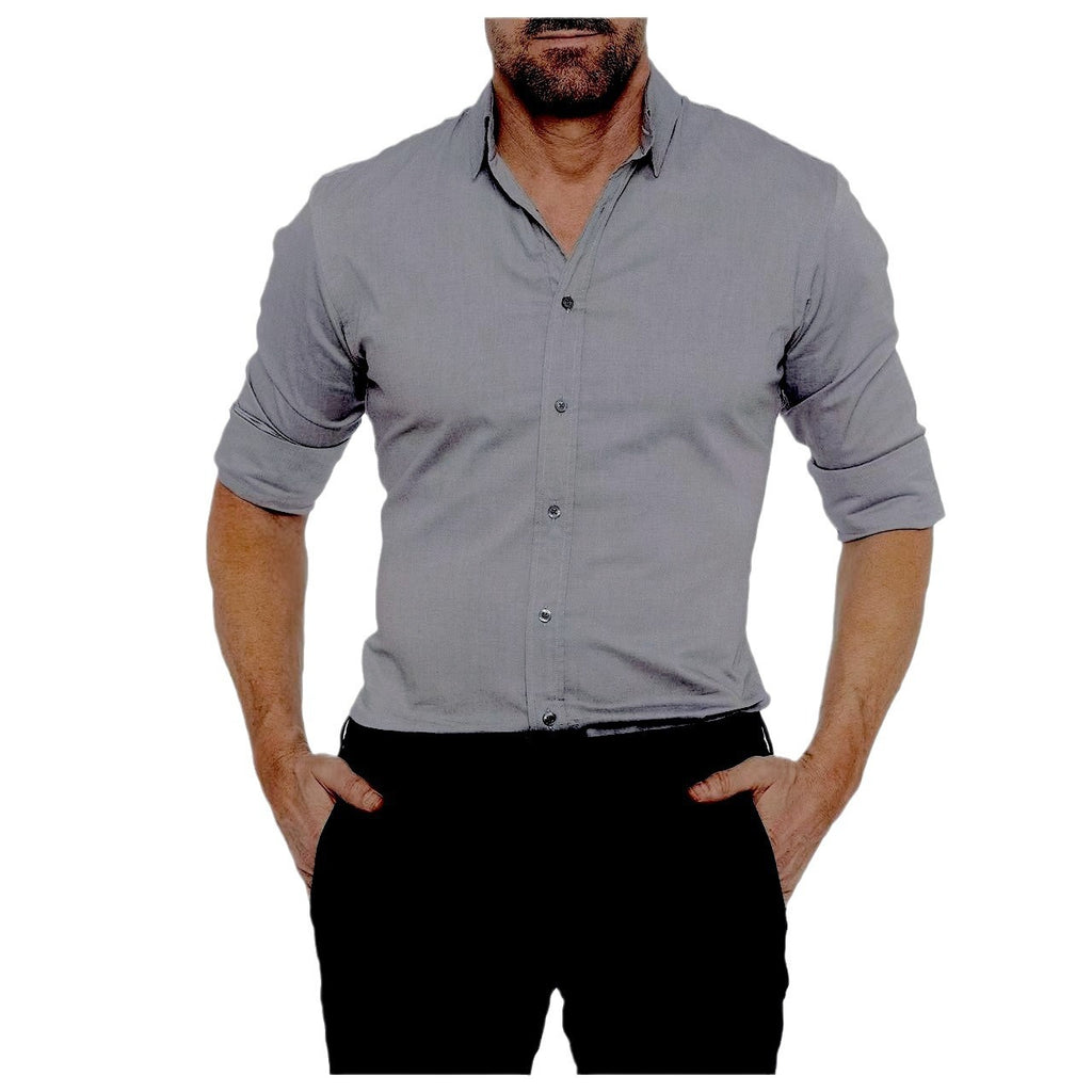 Men Hidden Zipper Oxford Shirt – Cotton Blend Long Sleeve