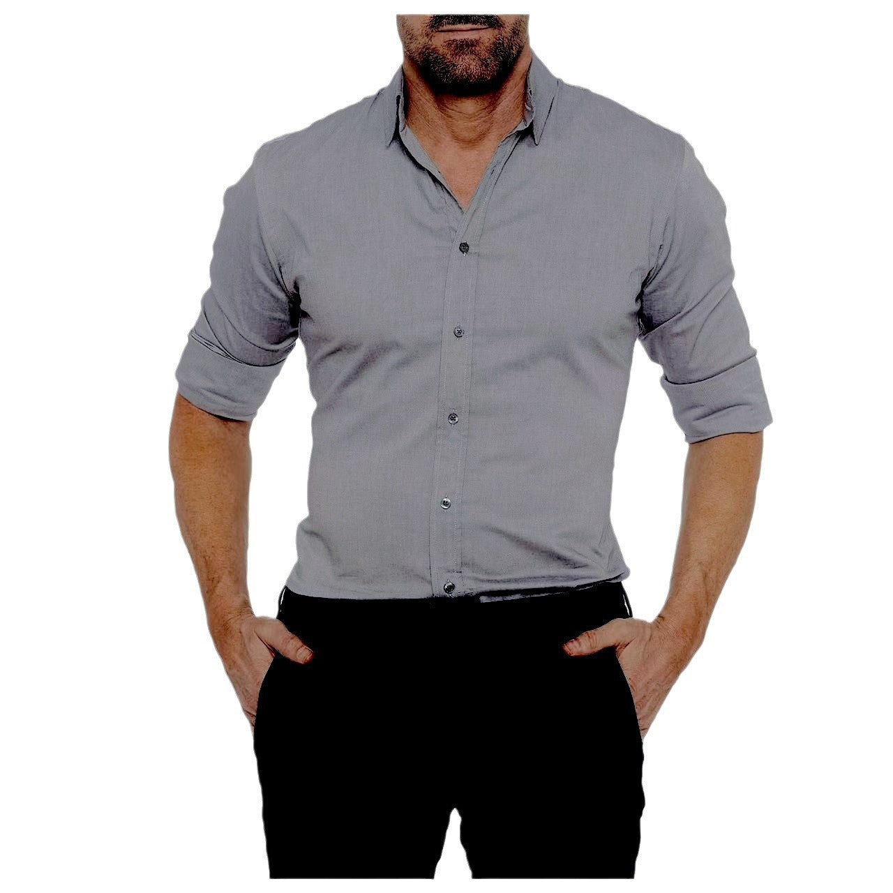 Men Hidden Zipper Oxford Shirt – Cotton Blend Long Sleeve