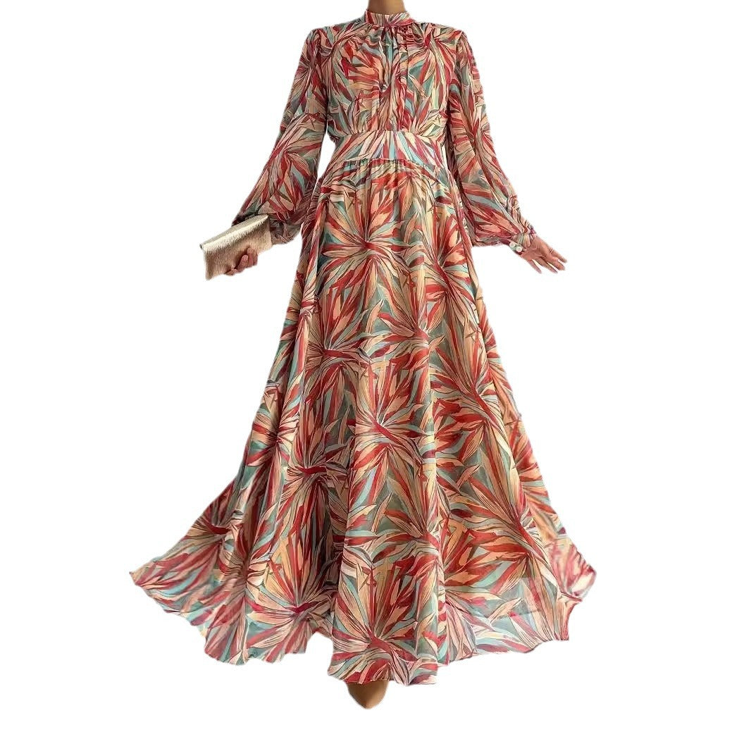 Abstract Turtleneck Maxi Dressstylish And Elegant