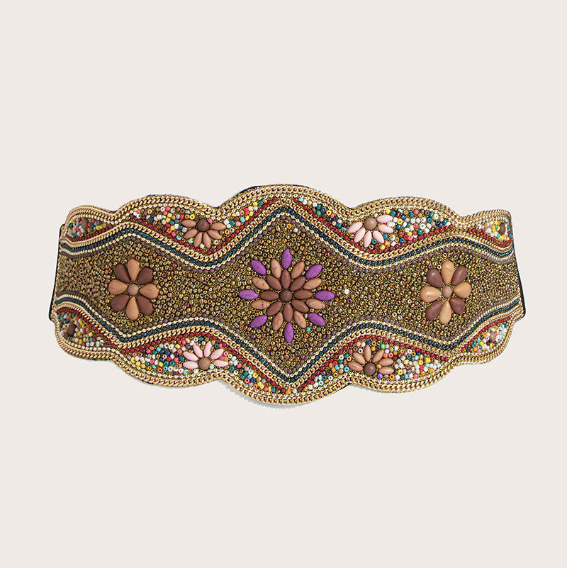 Ethnic Beads Hemp Rope Shell Popular Wide Waist Seal