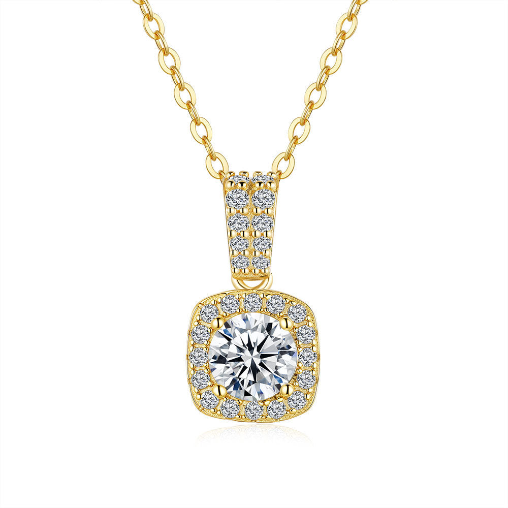 Women’s Moissanite Flower Pendant Necklace – 14K Gold Plated S925 | Diamond Sadaf