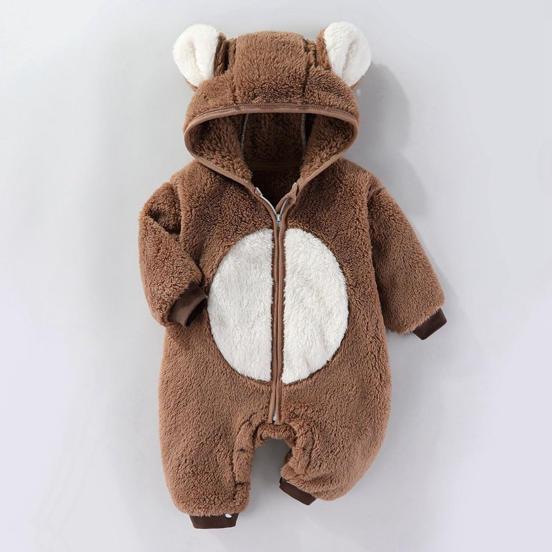 Autumn And Winter Clothes For Babies Baby Thick Warm Long Sleeves Romper Fleece-lined