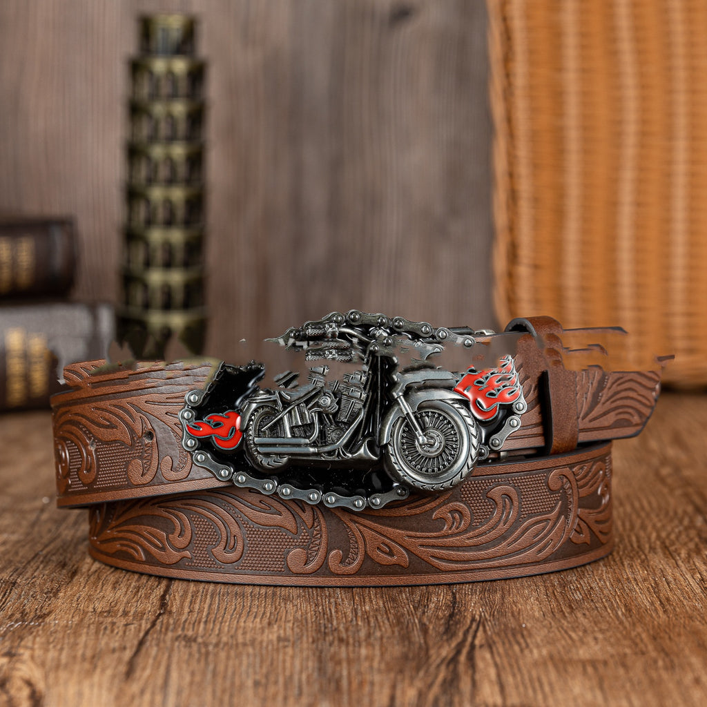 Retro European And American Scorpion Skull Design Personalized Denim Leather Belt