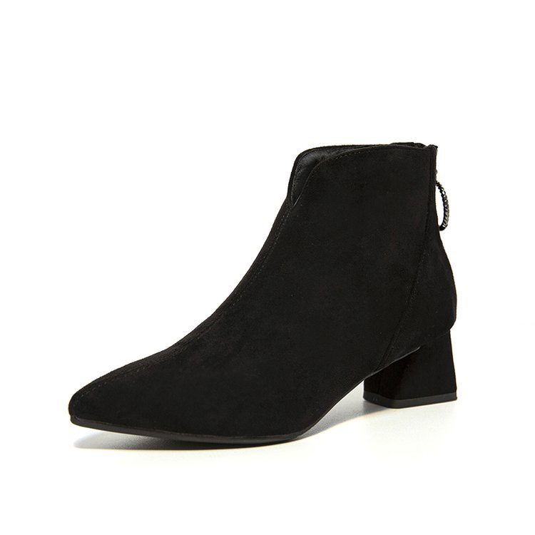 Chunky-heeled Pointed-toe Short Martin Boots