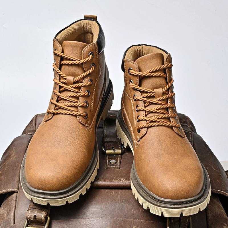 Leather Men's Shoes Mid-top Men's Casual Martin Boots