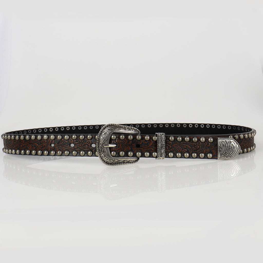 Vintage Threading Rivet Embossed Pin Buckle Belt