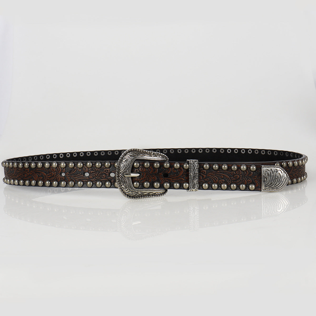 Vintage Threading Rivet Embossed Pin Buckle Belt