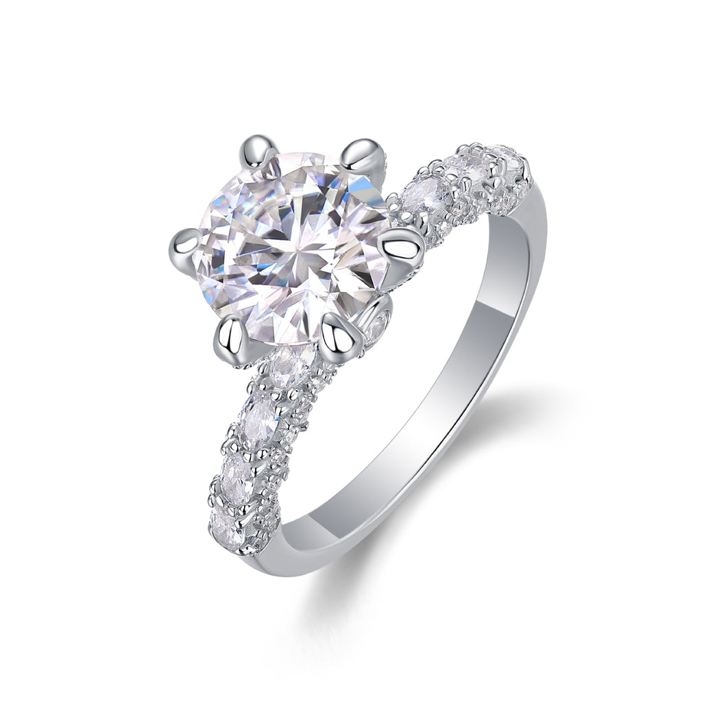 Lady Luck - A Wedding Ring Set With 1-carat, 2-carat And 3-carat Top-quality Moissanite S925 Silver And Platinum-plated Diamond. The Ring Can Be Inspected With A Diamond Pen