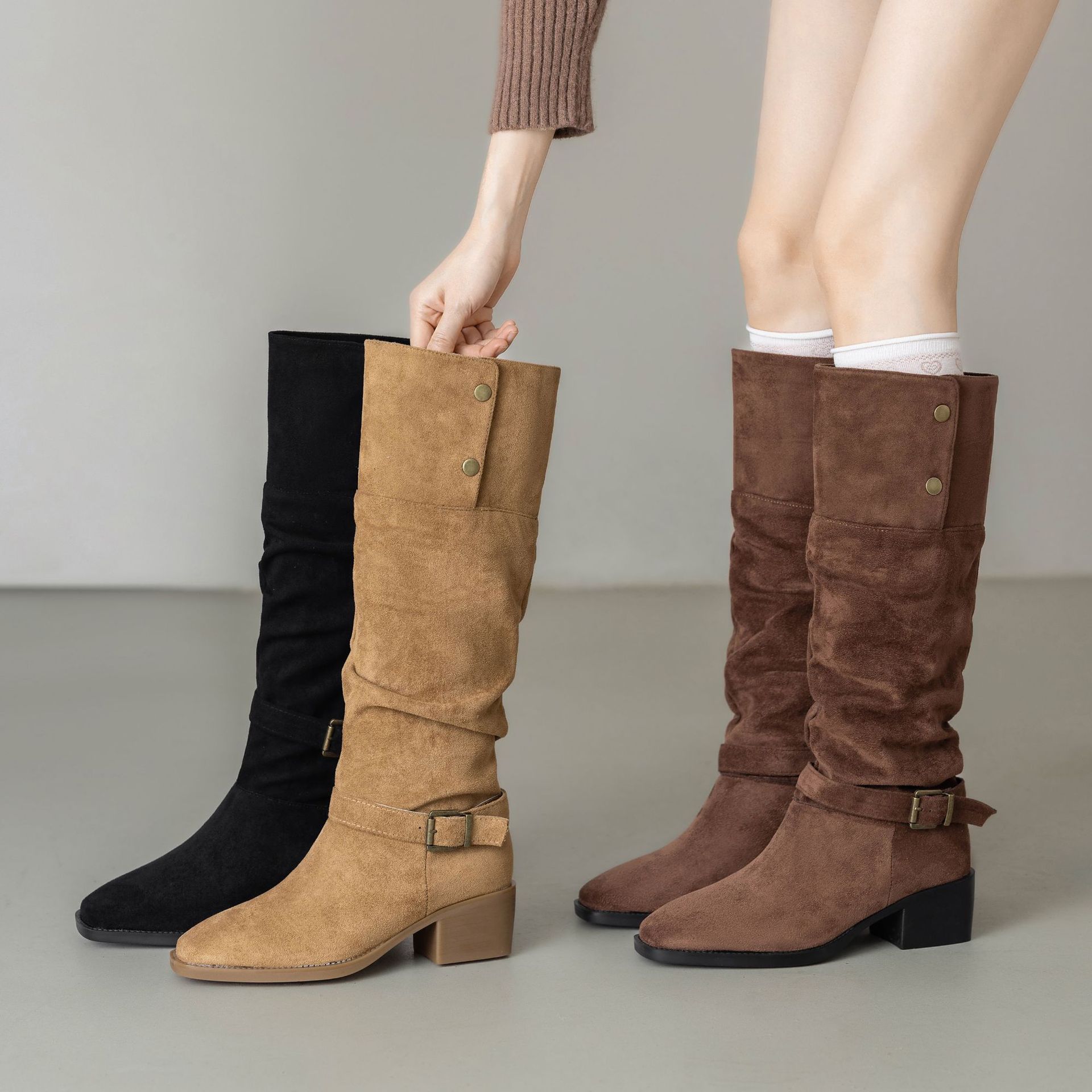 Chunky Heel Wrinkled Stacked Ankle Martin Boots