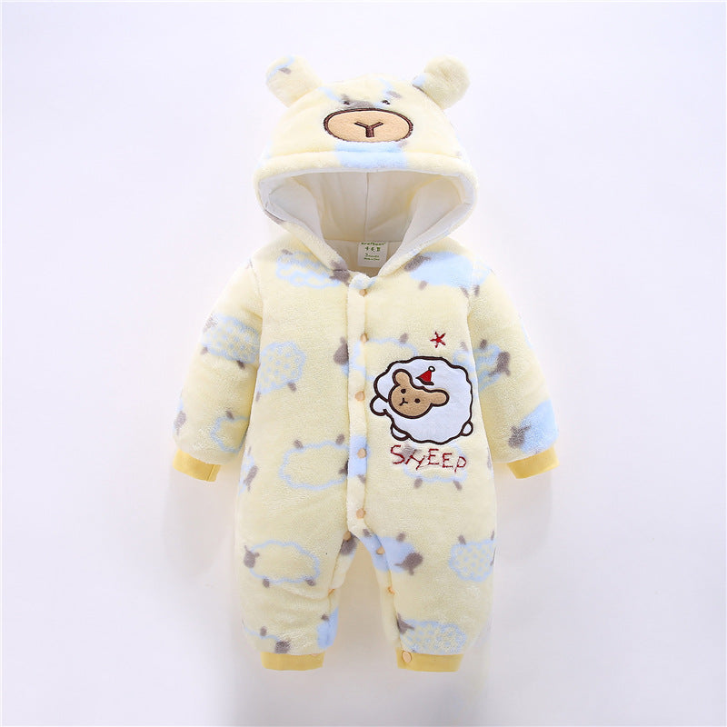 Infant Thickened One-Piece Romper Winter Baby Romper Animal Shape Thick Jumpsuit