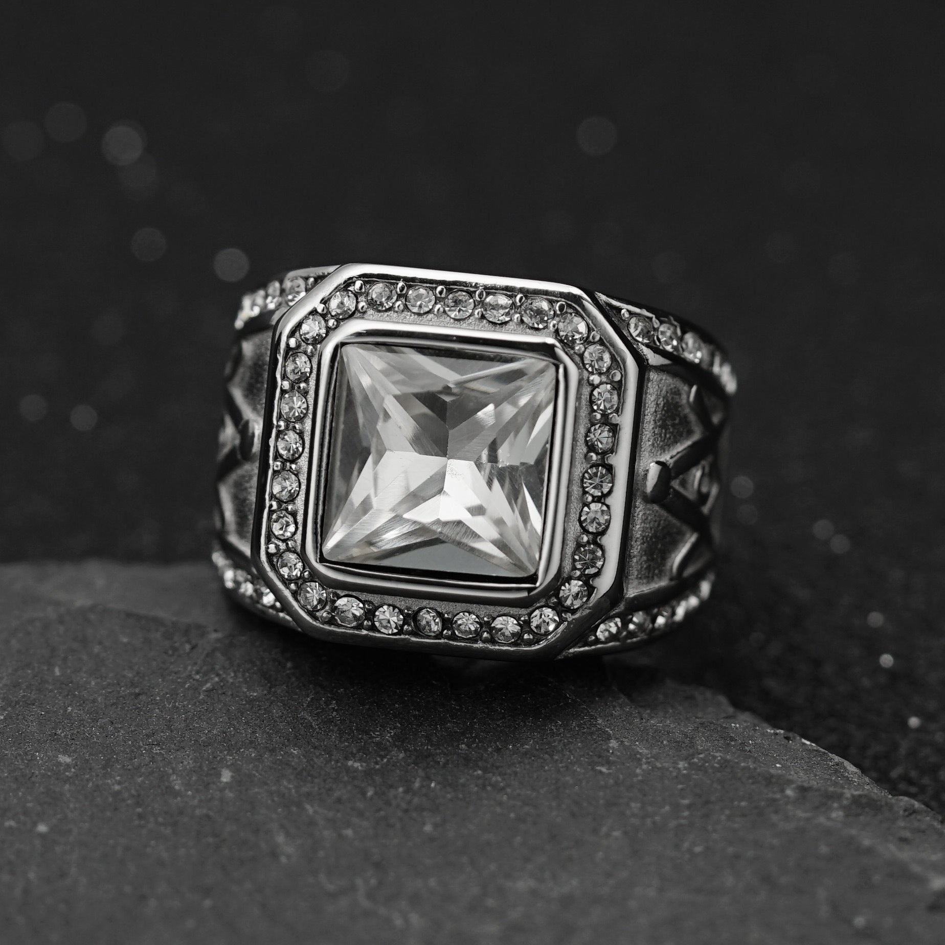 Stainless Steel Gold-plated Inlaid Colored Gem Masonic AG Vintage Ring