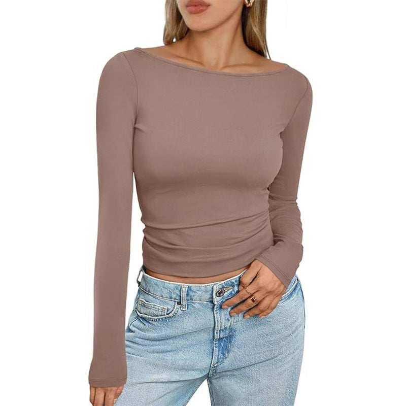 Slim Long-sleeved T-shirt Round Neck Top