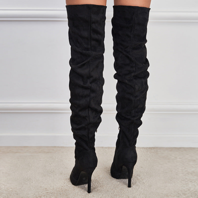 Knee pointed toe stiletto high heel long boots