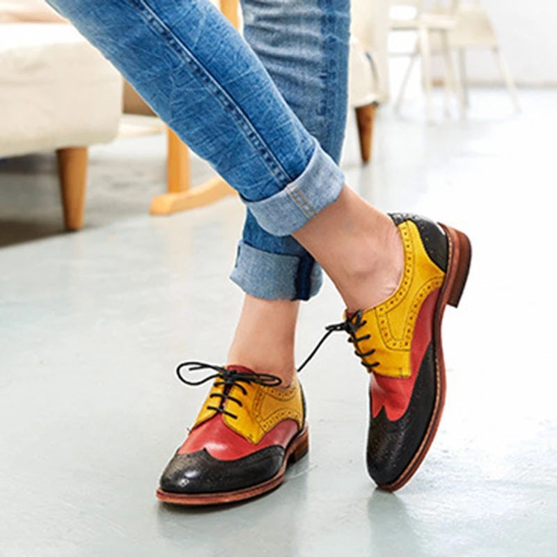 Comfortable Low Heel Oversize Lace Up Color Blocking Single Shoe