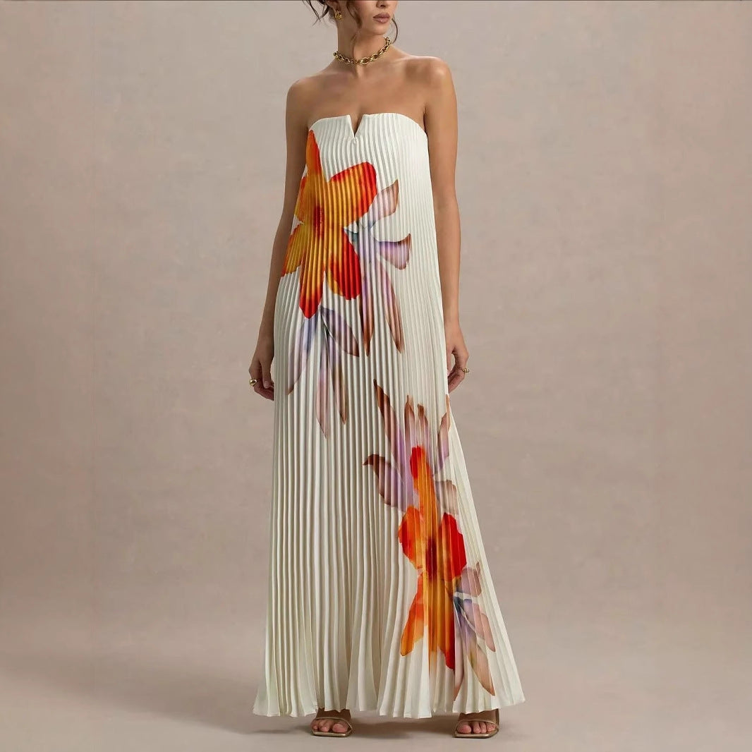 Off-the-shoulder Loose-fit Intricately Pleated Maxi Dress For Women