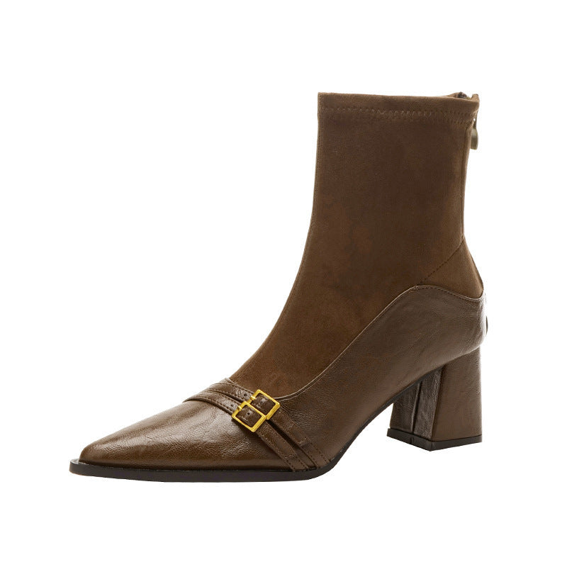 Chunky Heel Pointed Toe High Heel Boots