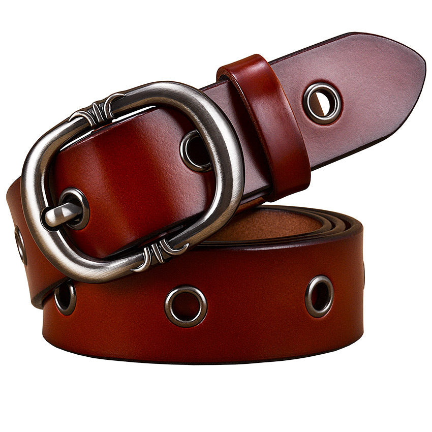 Leather Belt Fashion Two-layer Cowhide Alloy Pin Buckle Belt