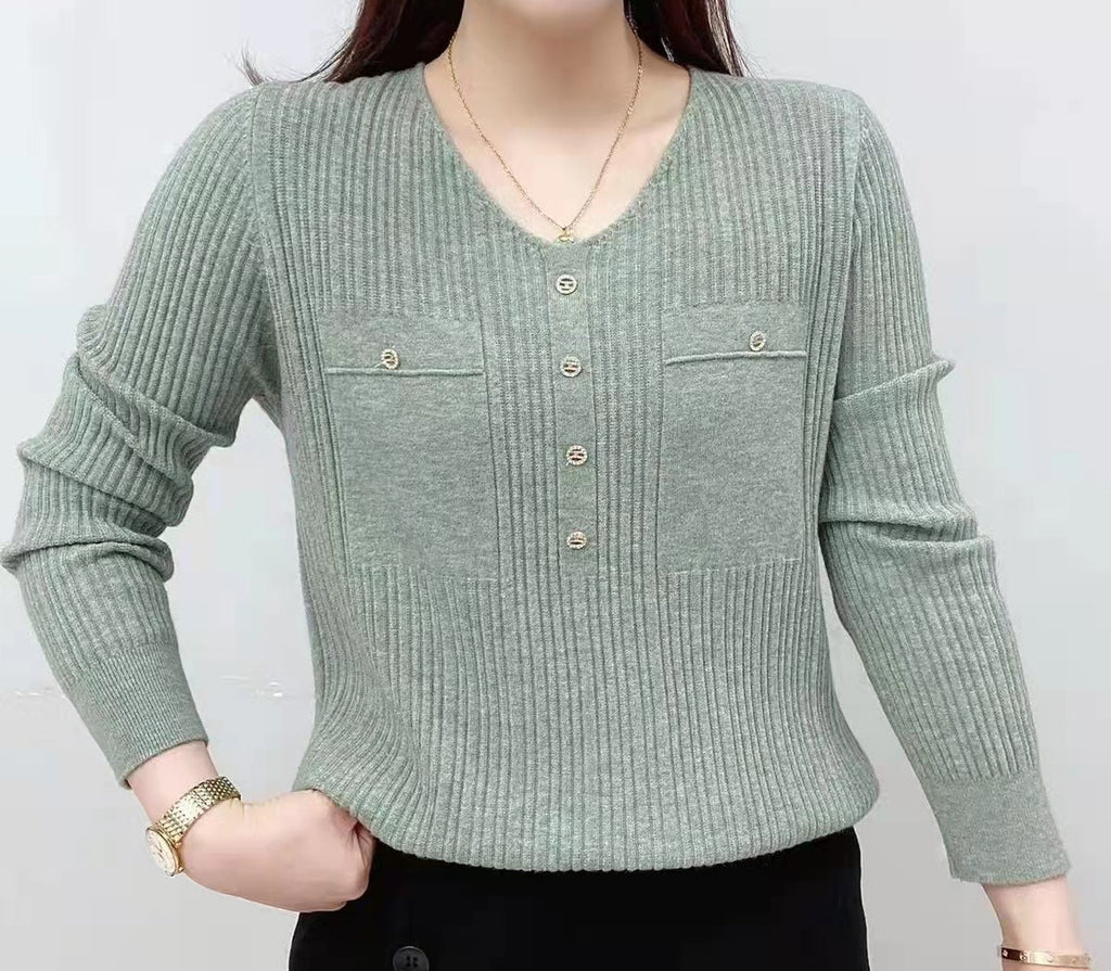 Long Sleeve Sweater V-neck Pullover Loose Thin