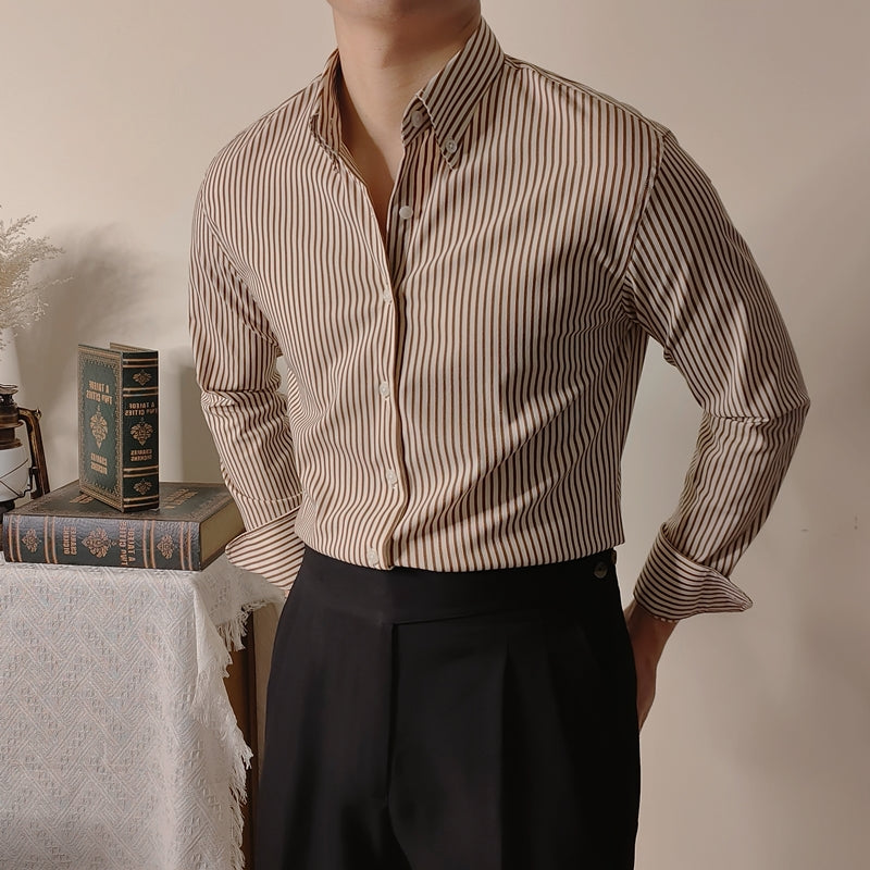 Slim Fitting Coffee Striped Shirt