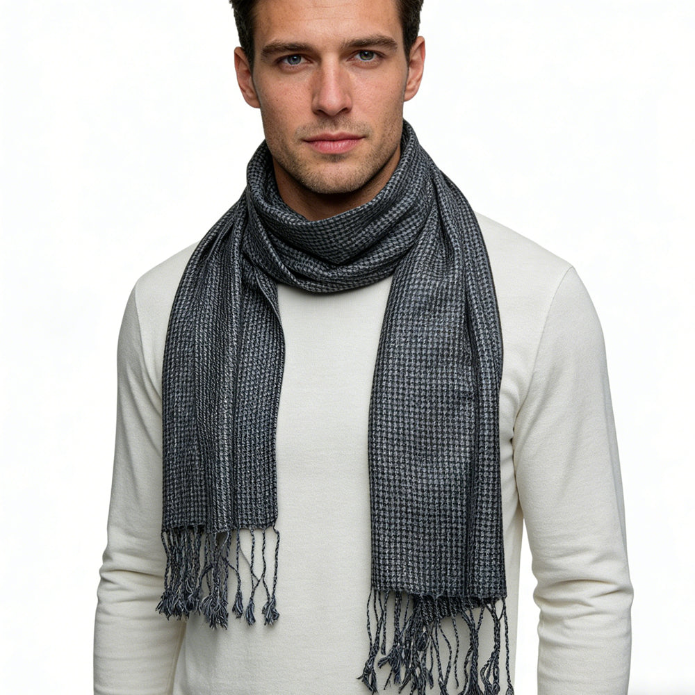 M Grey Textured Minimalist Tone-on-tone Jacquard Scarf ,