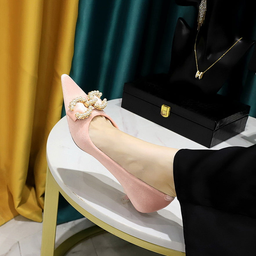 Women’s Suede Mid Heel Banquet Shoes – Thick Heel Elegant Pumps