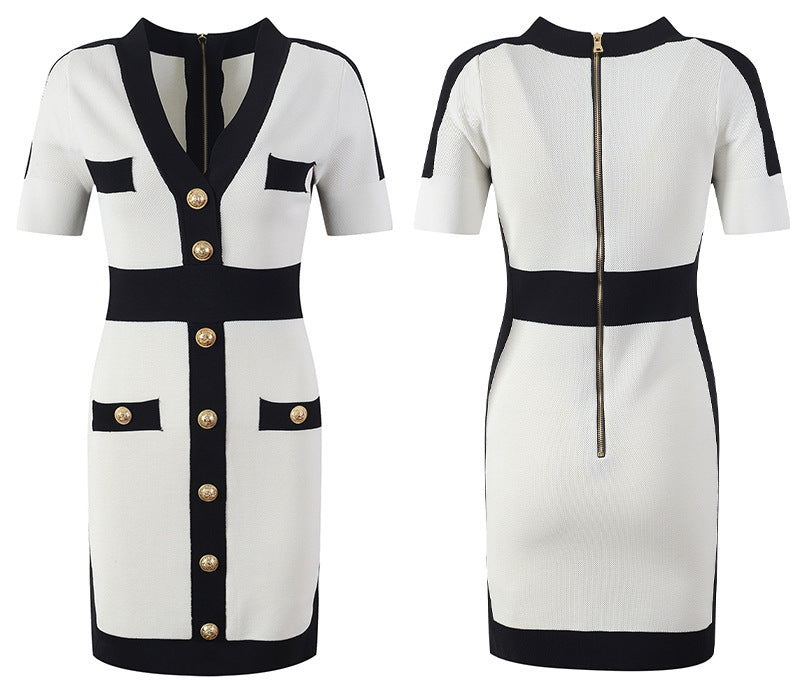 V-neck Zip Wrap Hip Skirt