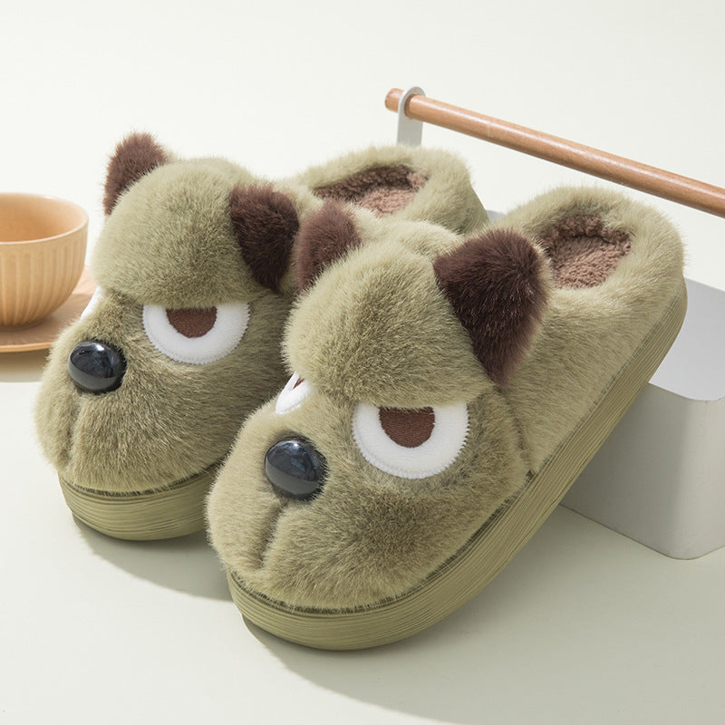 Warm And Cute Puppy Platform Non Slip Cotton Slippers