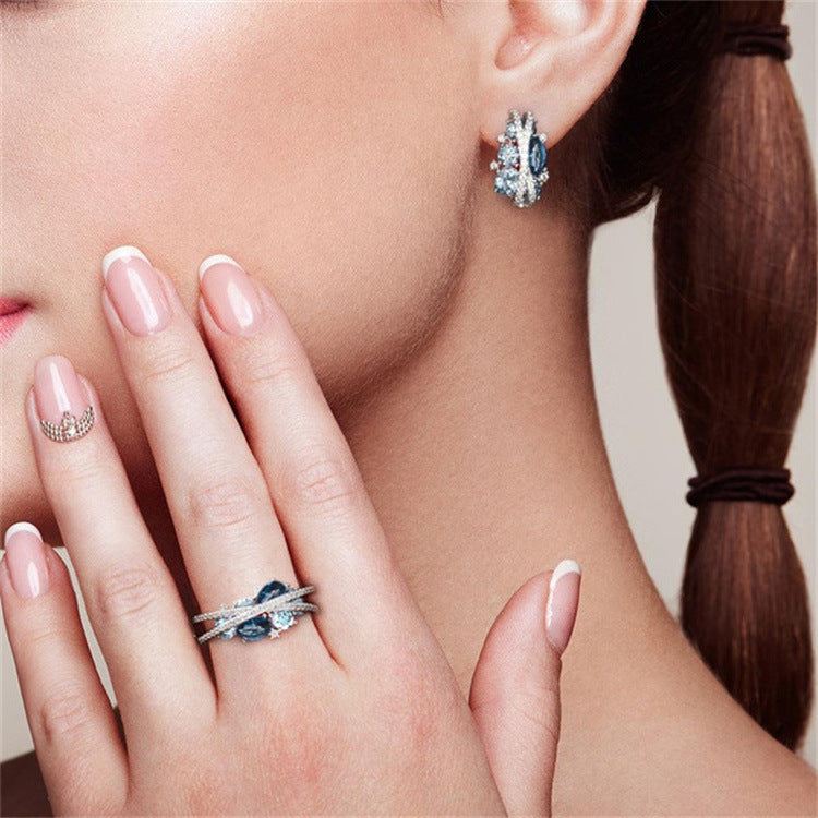 New European And American Retro Creative Hollow Zircon Earrings Ring