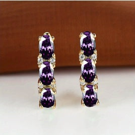 French-Style Light-Luxury Gold Three-Row Oval Diamond Earrings