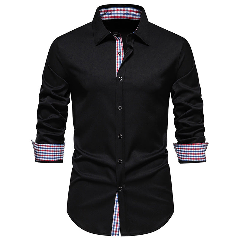 Loose Plaid Stitching Casual Long-sleeved Shirt