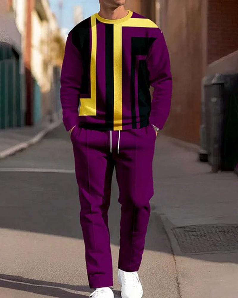 Men's 3D Digital Print Round Neck Loose Sweatshirt And Sweatpants Set