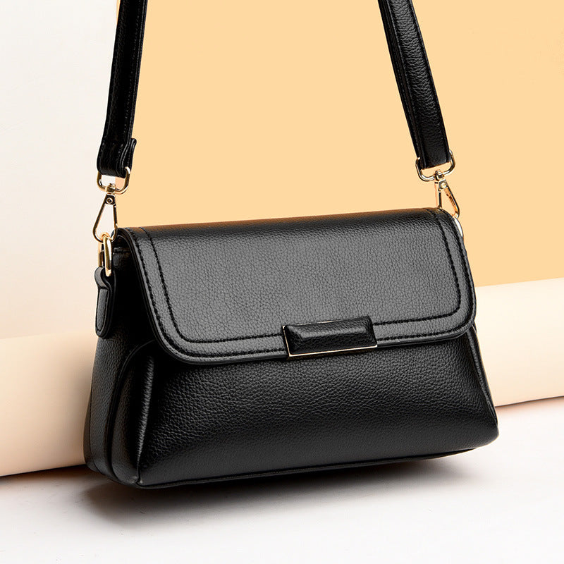 Textured Soft Leather One Shoulder Temperament Simple Ladies Shoulder Bag