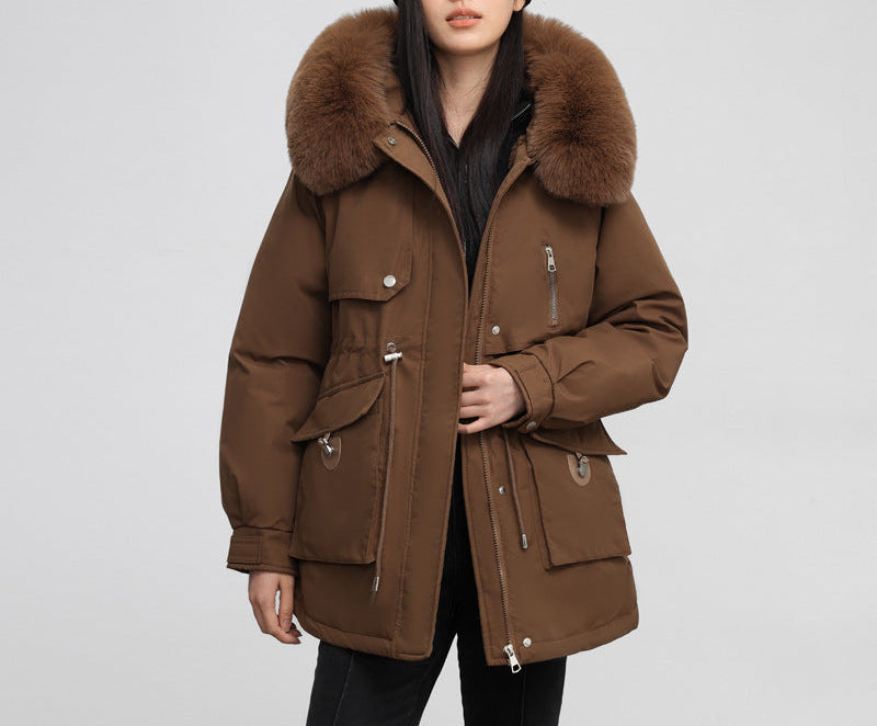 Cross-border Fleece-lined Thickened Parka Collar Slim Fit Slimming Cotton Coat